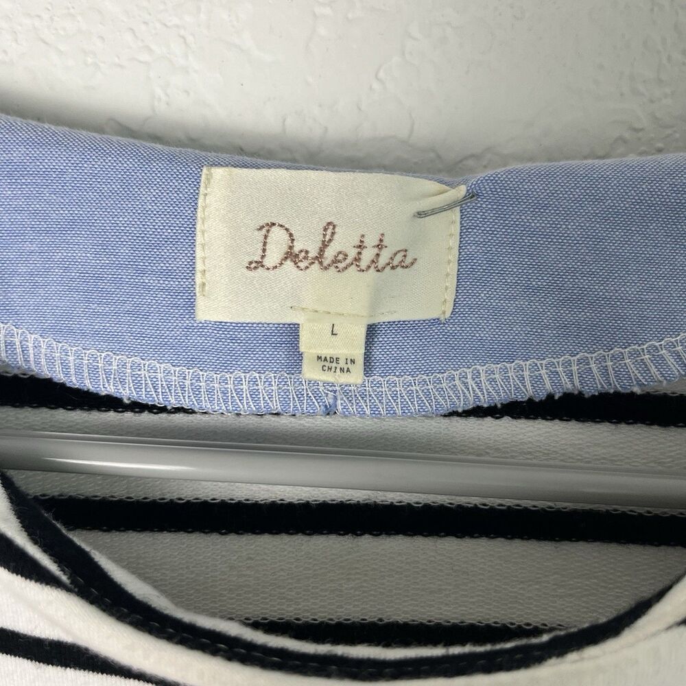 Anthropologie Deletta Boxy Striped Peplum Cream Blue Blouse Large 213 - Picture 2 of 6